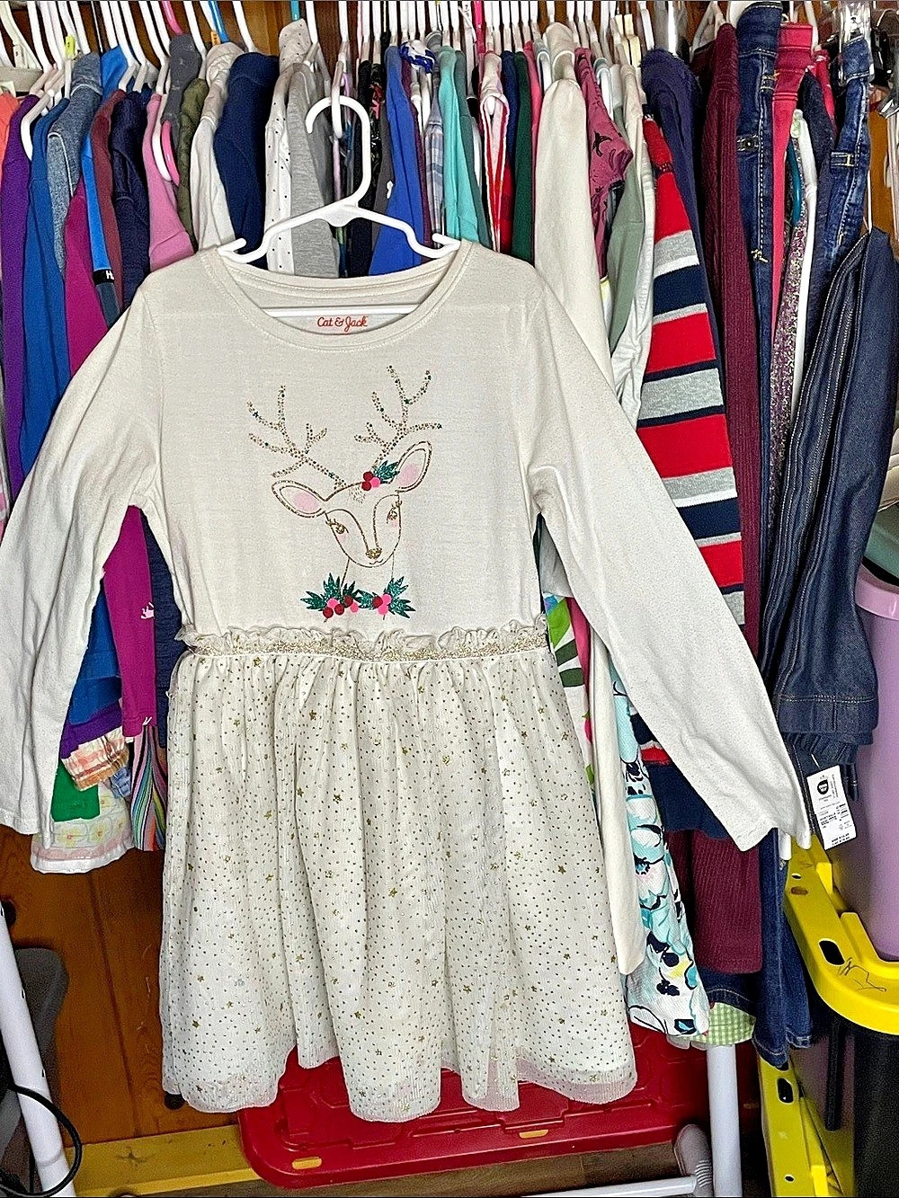 Cat & Jack Girls Long Sleeve Reindeer Tulle Dress Medium 7/8